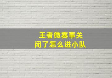 王者微赛事关闭了怎么进小队