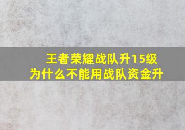 王者荣耀战队升15级为什么不能用战队资金升