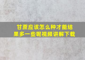 甘蔗应该怎么种才能结果多一些呢视频讲解下载