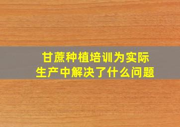 甘蔗种植培训为实际生产中解决了什么问题