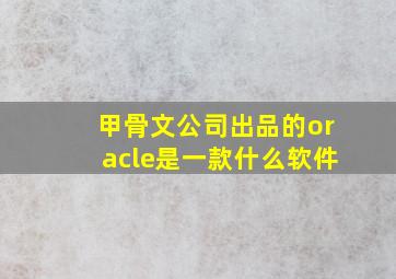 甲骨文公司出品的oracle是一款什么软件