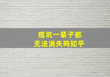 痘坑一辈子都无法消失吗知乎