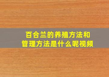 百合兰的养殖方法和管理方法是什么呢视频