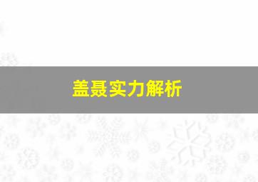 盖聂实力解析