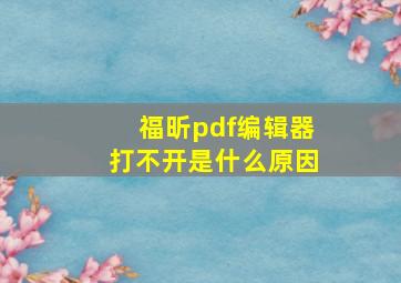 福昕pdf编辑器打不开是什么原因