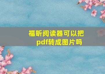 福昕阅读器可以把pdf转成图片吗