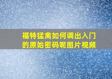 福特猛禽如何调出入门的原始密码呢图片视频