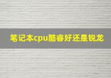 笔记本cpu酷睿好还是锐龙