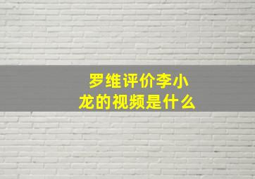 罗维评价李小龙的视频是什么