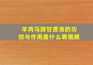 羊肉马蹄甘蔗汤的功效与作用是什么呢视频