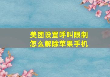 美团设置呼叫限制怎么解除苹果手机