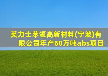 英力士苯领高新材料(宁波)有限公司年产60万吨abs项目