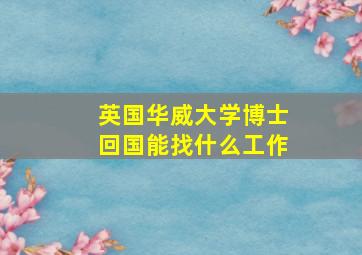 英国华威大学博士回国能找什么工作