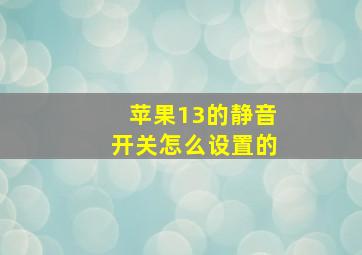 苹果13的静音开关怎么设置的