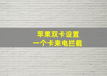 苹果双卡设置一个卡来电拦截