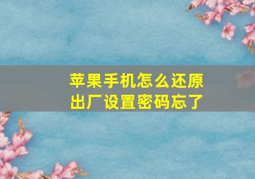 苹果手机怎么还原出厂设置密码忘了