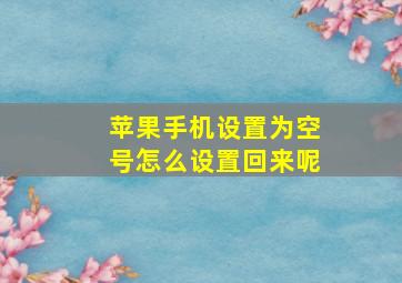 苹果手机设置为空号怎么设置回来呢