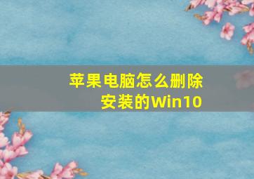 苹果电脑怎么删除安装的Win10