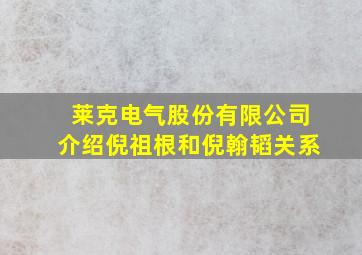 莱克电气股份有限公司介绍倪祖根和倪翰韬关系