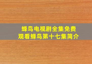 蜂鸟电视剧全集免费观看蜂鸟第十七集简介