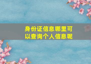 身份证信息哪里可以查询个人信息呢