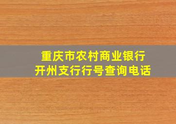 重庆市农村商业银行开州支行行号查询电话