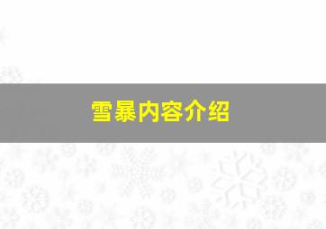 雪暴内容介绍