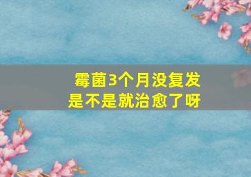 霉菌3个月没复发是不是就治愈了呀