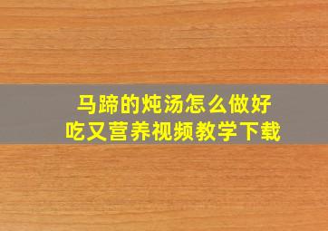 马蹄的炖汤怎么做好吃又营养视频教学下载