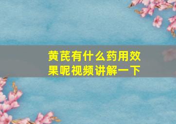 黄芪有什么药用效果呢视频讲解一下