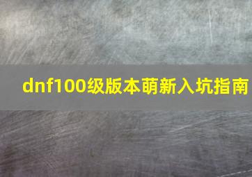 dnf100级版本萌新入坑指南