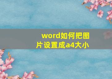 word如何把图片设置成a4大小