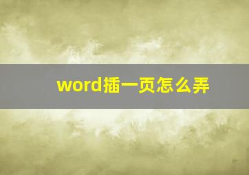 word插一页怎么弄