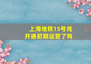 上海地铁15号线开通初期运营了吗