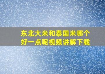 东北大米和泰国米哪个好一点呢视频讲解下载