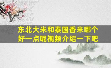 东北大米和泰国香米哪个好一点呢视频介绍一下吧