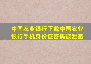 中国农业银行下载中国农业银行手机身份证密码被泄露