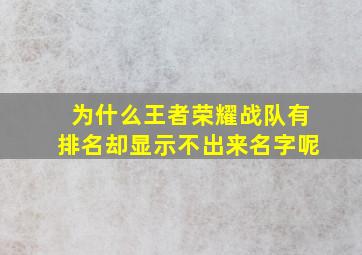 为什么王者荣耀战队有排名却显示不出来名字呢