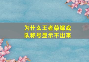 为什么王者荣耀战队称号显示不出来