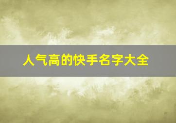 人气高的快手名字大全