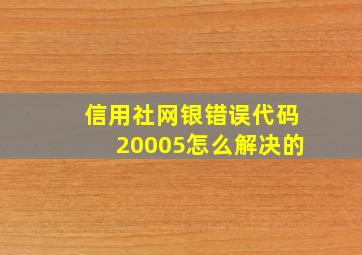 信用社网银错误代码20005怎么解决的