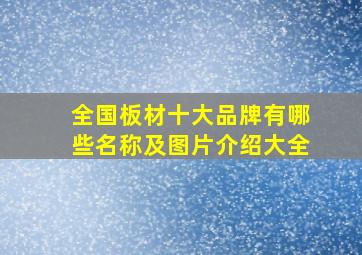 全国板材十大品牌有哪些名称及图片介绍大全