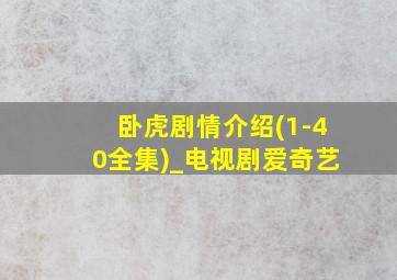 卧虎剧情介绍(1-40全集)_电视剧爱奇艺