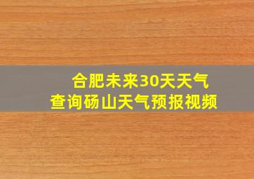 合肥未来30天天气查询砀山天气预报视频