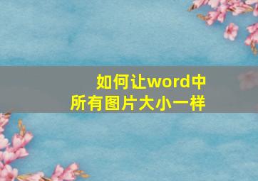 如何让word中所有图片大小一样