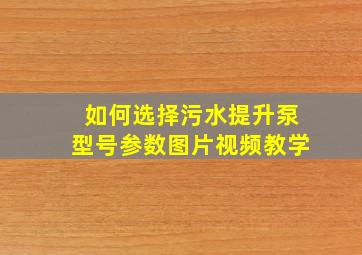 如何选择污水提升泵型号参数图片视频教学