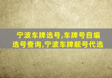 宁波车牌选号,车牌号自编选号查询,宁波车牌靓号代选