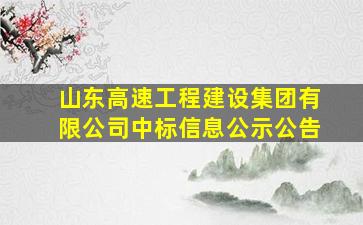 山东高速工程建设集团有限公司中标信息公示公告