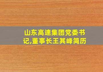 山东高速集团党委书记,董事长王其峰简历