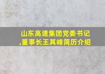 山东高速集团党委书记,董事长王其峰简历介绍